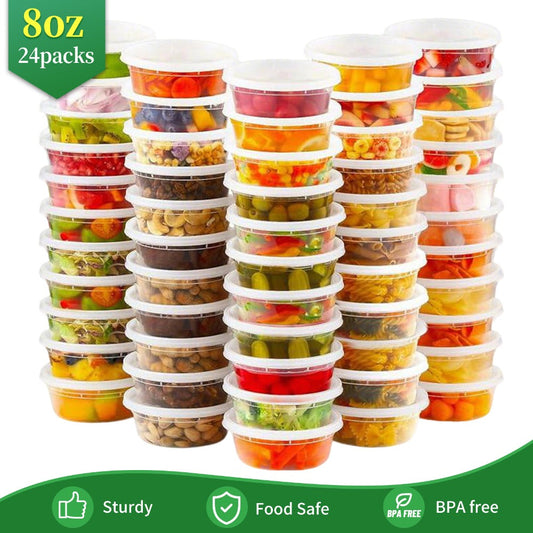 Food Storage Containers 24-Pack 8 oz Deli Boxes with 24 Lids for Microwave, Freezer and Dishwasher Use