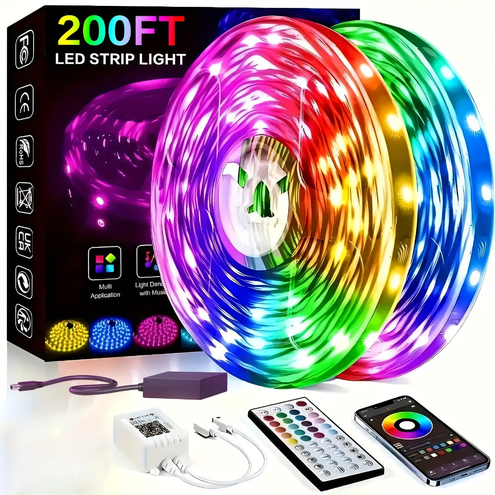Color Changing LED Strip Lights with 44-Key Remote - RGB Dimmable DIY Light Strip 50FT 100FT 130FT 260FT for Bedroom Living Room Game Room Holiday Party Home Decoration