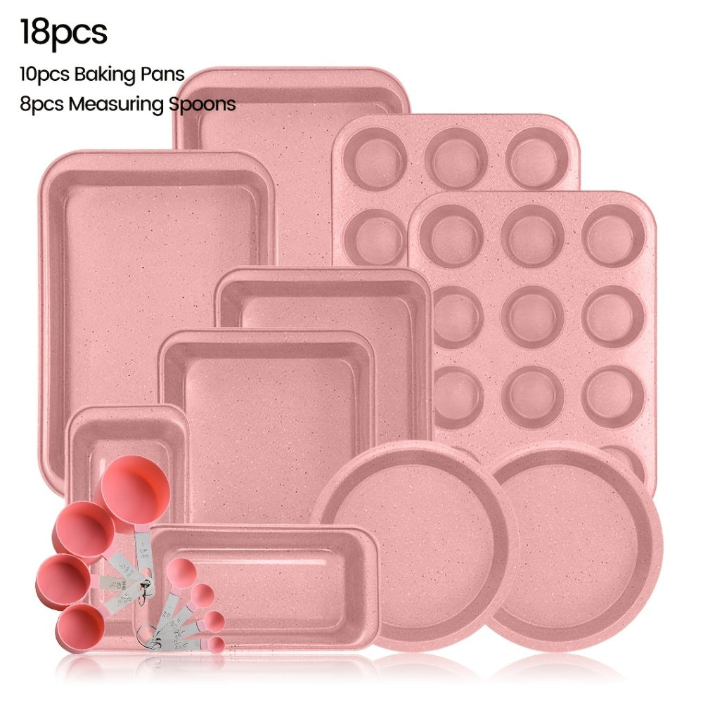 Mixed-Color Bakeware Set with 2–18 Pieces, Cake and Muffin Pans, Trays, Racks and Tools Pictured
