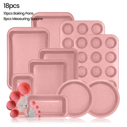 Mixed-Color Bakeware Set with 2–18 Pieces, Cake and Muffin Pans, Trays, Racks and Tools Pictured