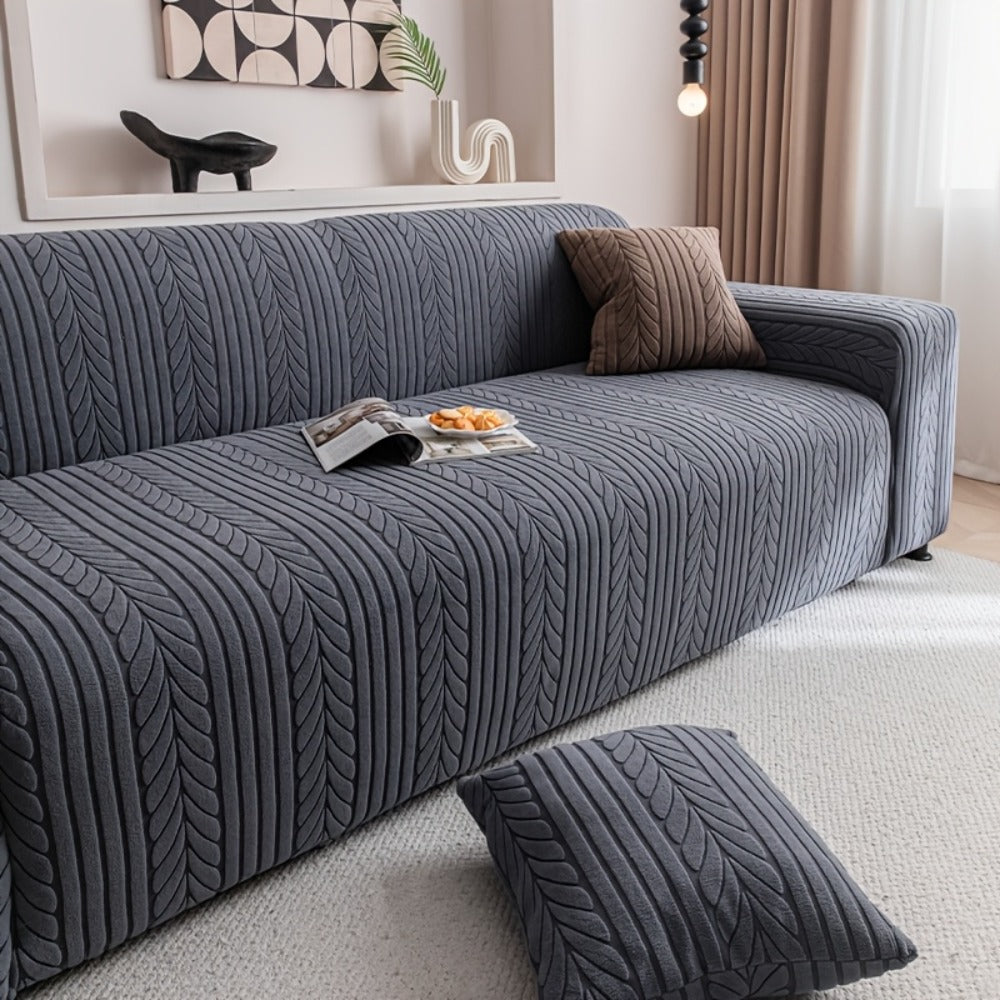 Sofa Cover Elastic Velvet Leaf Jacquard Full-Cover Slipcover with Pillowcase for 1 to 4-Seater Sofas