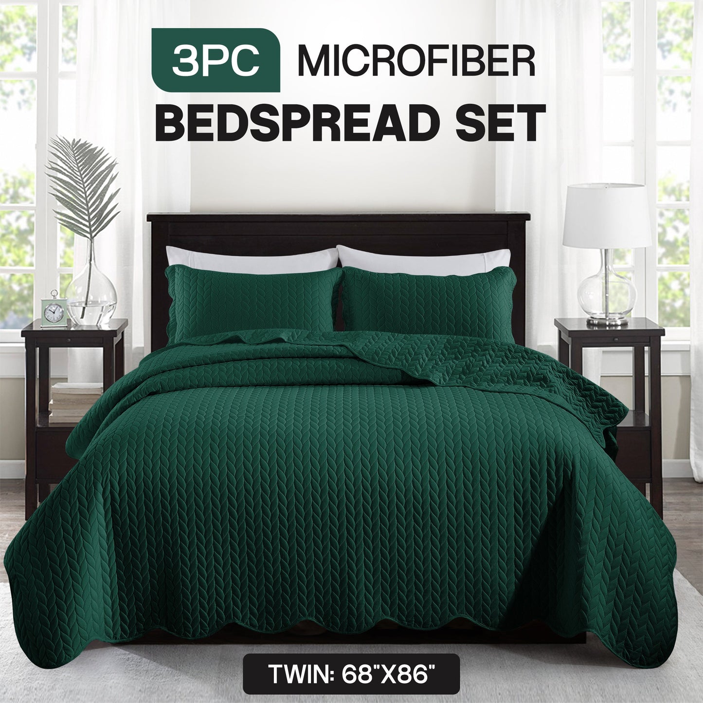 Chevron-Texture Three-Piece Bedspread Set in 16 Colors with Twin, Queen-Full, King and California King Sizes