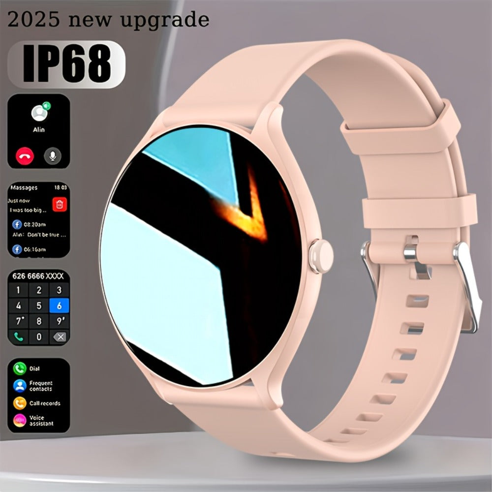 IP68 Waterproof Swimming Smartwatch Bluetooth Calling HD Display Music Control Sleep Health Monitor Long Battery Multi-Sport Modes iOS Android Compatible – Jet Black Blush Pink Silver Round