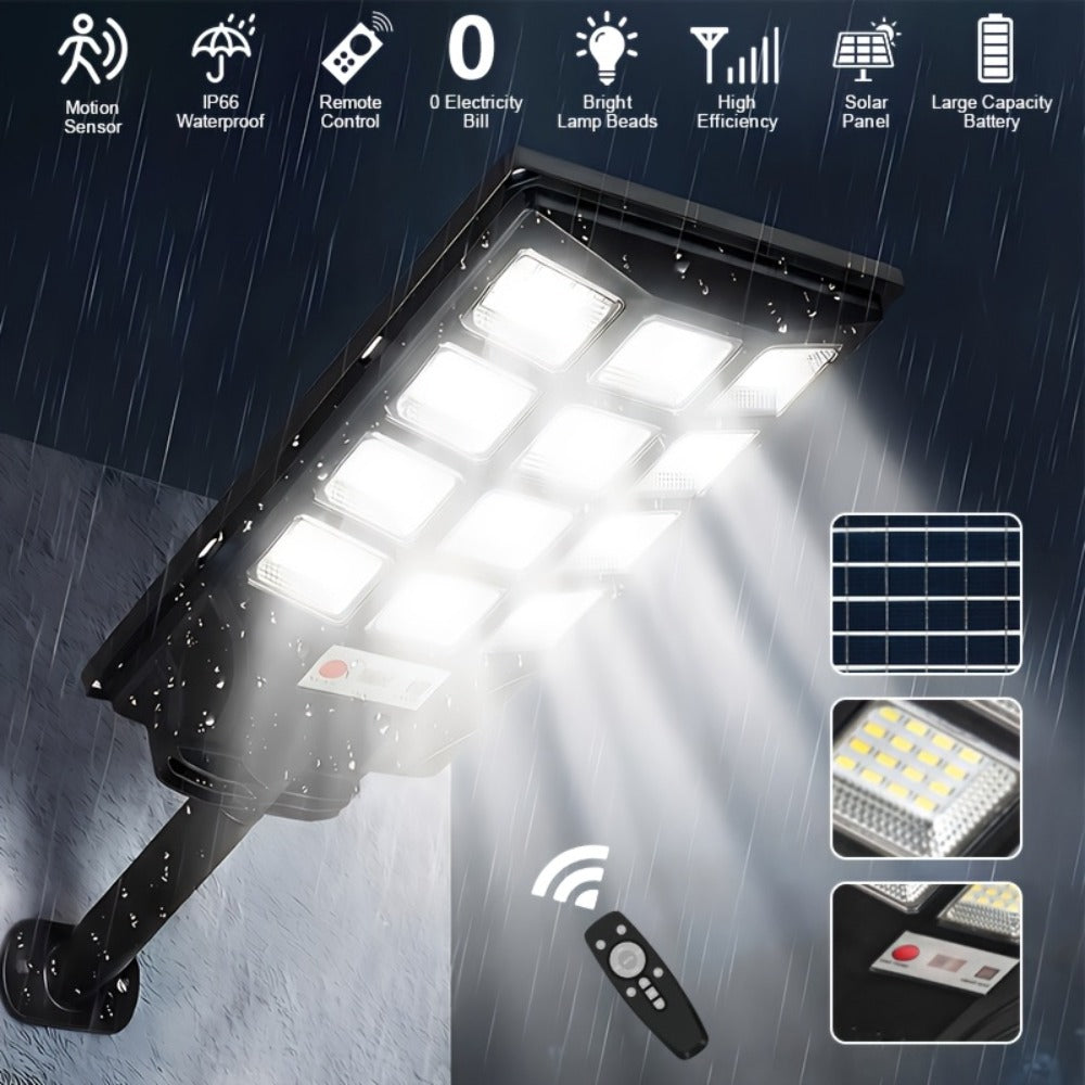 Solar Street Light, Outdoor, High Brightness Wide Angle Dusk to Dawn Solar Powered Remote Control for Parking Lot