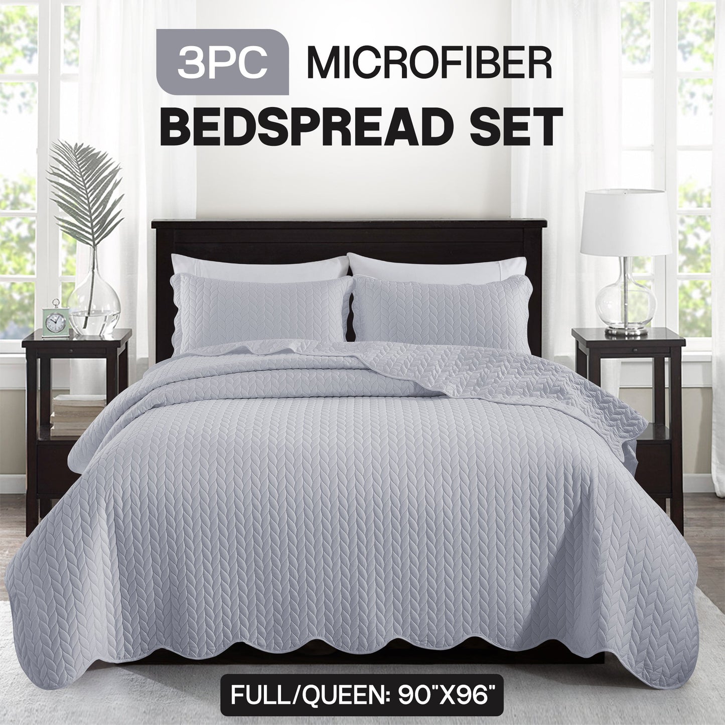 Chevron-Texture Three-Piece Bedspread Set in 16 Colors with Twin, Queen-Full, King and California King Sizes