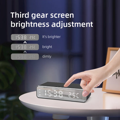 Wireless Charging Alarm Clock with Black or Silver-Tone Housing, Digital Time Display and Top Charging Surface