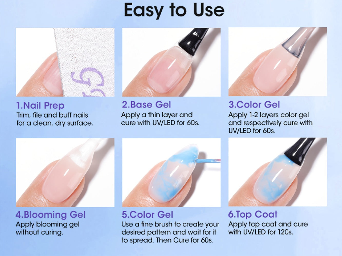 Clear Blooming Nail Art Gel Two-Bottle Set with 20ml Brush-Cap Bottles for Marble, Floral and Tie-Dye Designs