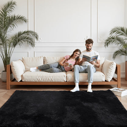 Plush Shag Area Rug in Solid or Tie-Dye Colors with Four Rectangular Size Options for Living Spaces