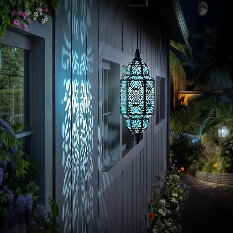 Solar Lanterns Outdoor 2 Pack Moroccan Cut-Out Design IP54 Waterproof Auto Dusk-to-Dawn Garden Pathway Patio Lantern Lights Gold Purple White Copper