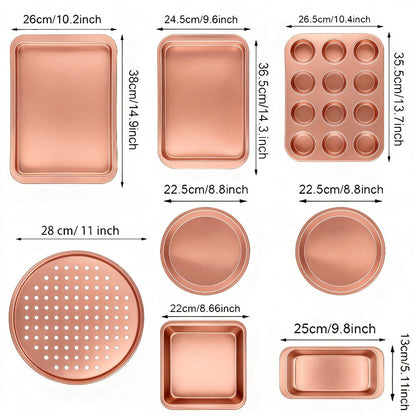 Nonstick Bakeware Pan Set, 8-Piece Carbon Steel Oven Baking Set with Cookie Sheet, 2 Round Cake Pans, Square Pan, Bread Pan, Pizza Pan & 12-Cup Muffin Pan, Complete Kitchen Baking Supplies
