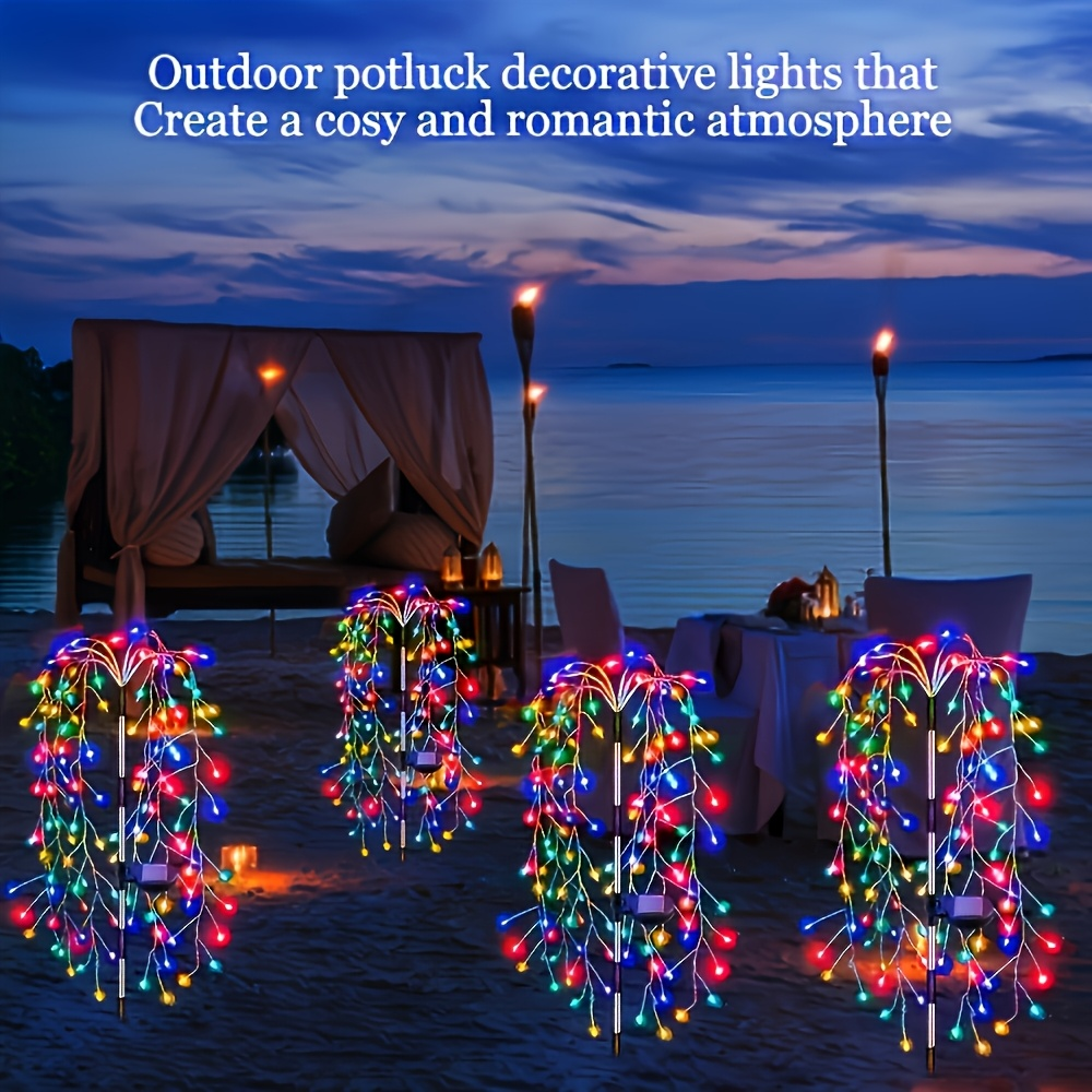 Solar Firecracker Cluster String Lights with 120 LEDs in Warm Color or Multicolor Checkout Options