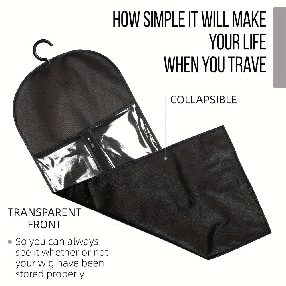 Wig Storage Bags with Hangers 6 Pack Dustproof Large Capacity Zipper Organizer Set for Wigs Hair Extensions Accessories Closet Travel Salon Home Black Non-Woven Fabric