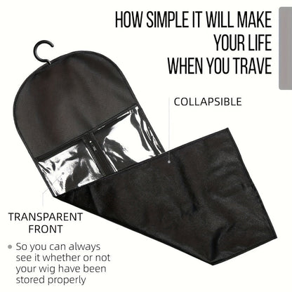 Wig Storage Bags with Hangers 6 Pack Dustproof Large Capacity Zipper Organizer Set for Wigs Hair Extensions Accessories Closet Travel Salon Home Black Non-Woven Fabric