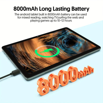 Android Tablet 10 or 11-Inch with Android 14, 8GB Total RAM, 128GB Internal Storage and 8000mAh Battery