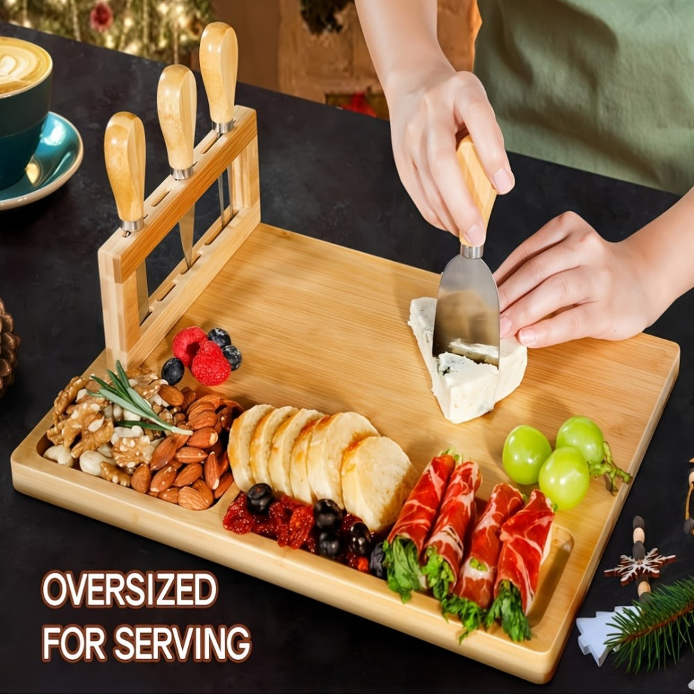 Rectangular 13.78 x 9.76-Inch Charcuterie Board Set with Four Knives in One- or Two-Set Options
