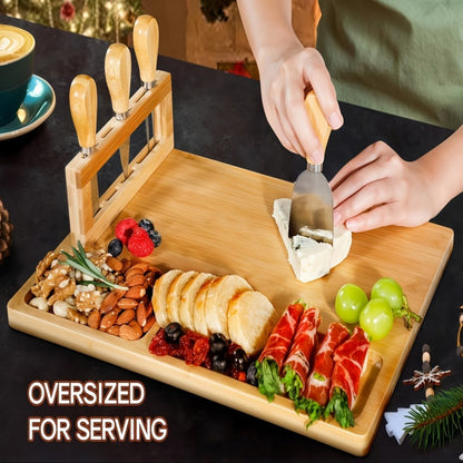 Rectangular 13.78 x 9.76-Inch Charcuterie Board Set with Four Knives in One- or Two-Set Options