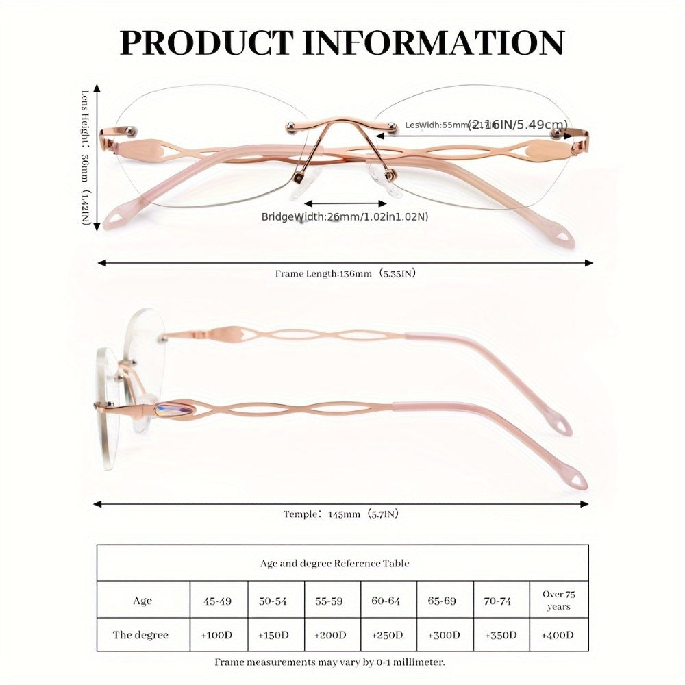 Reading Glasses – Three-Pair Rimless Metal Blue-Light Readers in Multiple Colors and Strengths