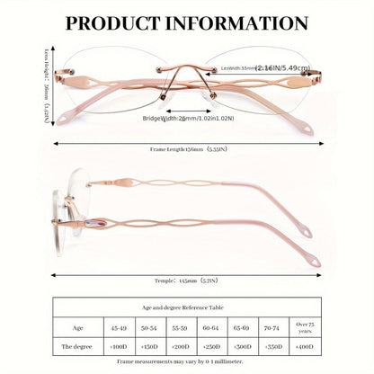 Reading Glasses – Three-Pair Rimless Metal Blue-Light Readers in Multiple Colors and Strengths