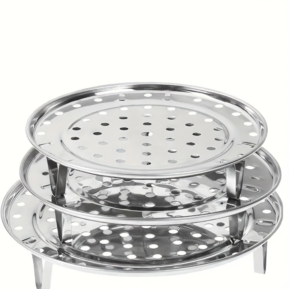 Stainless Steel Steamer Rack Set 3-Piece Multi-Layer Round Steamer Insert with Can Holder – Fits Most Pots for Home Kitchen | Stackable Steam Tray Cooking Rack for Vegetables Dumplings & More