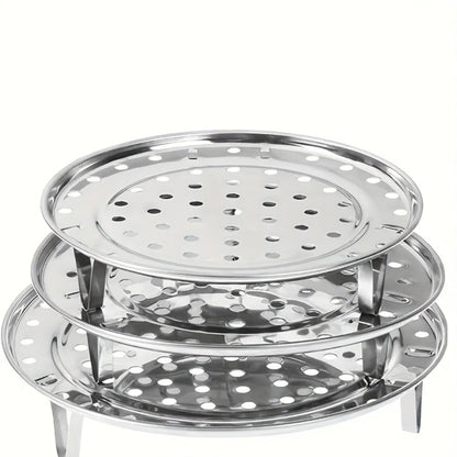 Stainless Steel Steamer Rack Set 3-Piece Multi-Layer Round Steamer Insert with Can Holder – Fits Most Pots for Home Kitchen | Stackable Steam Tray Cooking Rack for Vegetables Dumplings & More