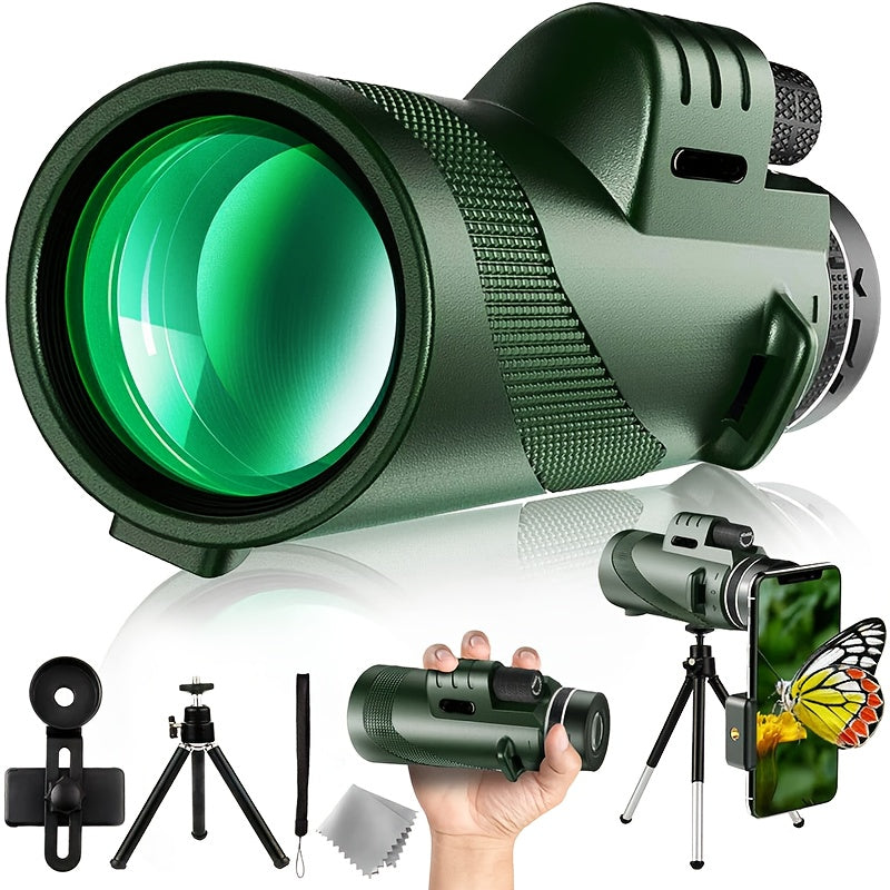 10x42 Monocular Telescope with Smartphone Adapter, Tripod and Black or Green Checkout Options