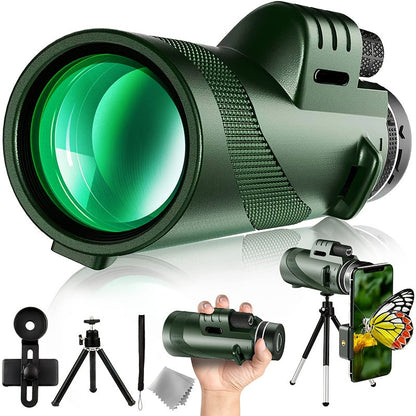 10x42 Monocular Telescope with Smartphone Adapter, Tripod and Black or Green Checkout Options