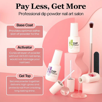 Dip Powder Nail Kit with NOCIS Label, Four Nude Gray Pink Powders, Three 10ml Liquids and Four Tools