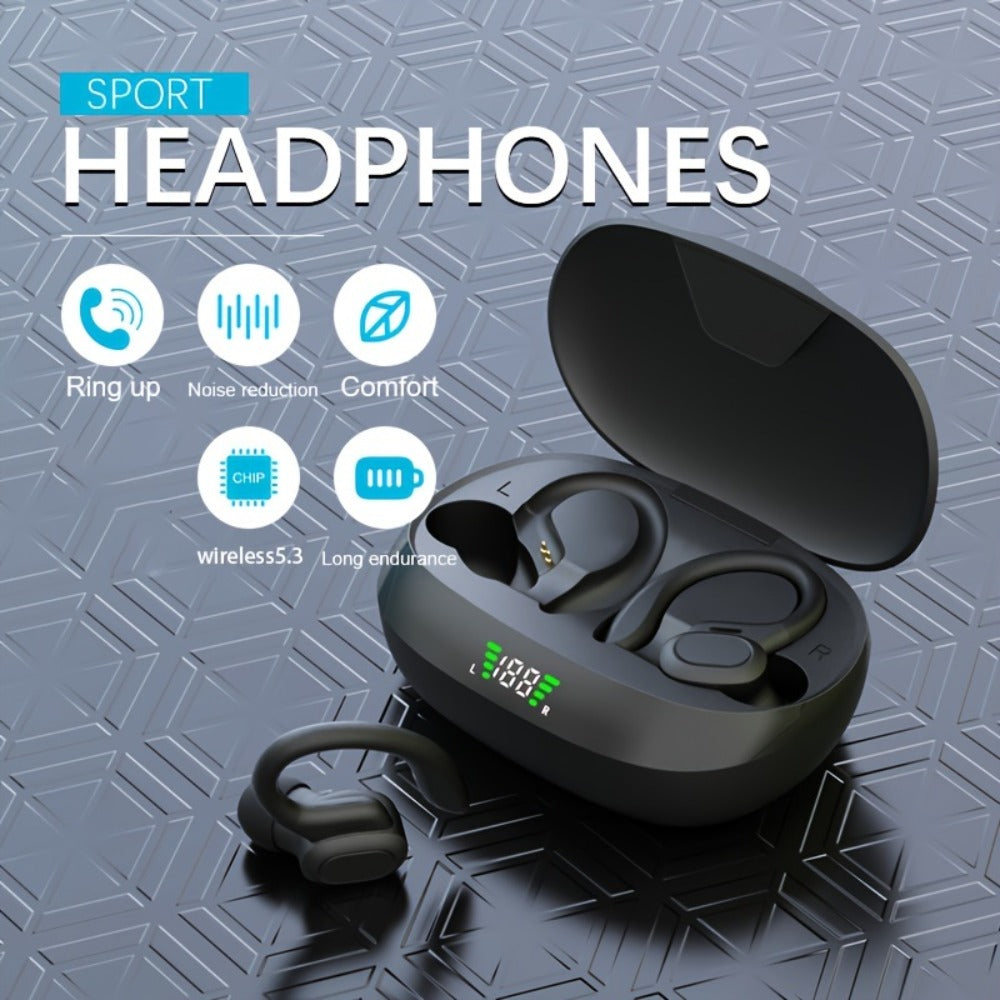Wireless Earbuds Bluetooth 5.4 Open-Ear Sport Hooks with 24-Hour Playtime and LED Case for Running