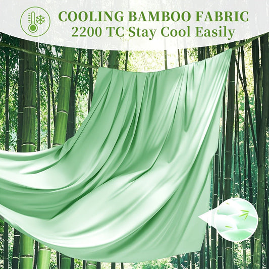 Bamboo Bed Sheet Set 4pcs 2200TC Deep Pocket Cooling Fitted Sheets – Ultra Soft, Breathable, Shrink & Wrinkle Resistant