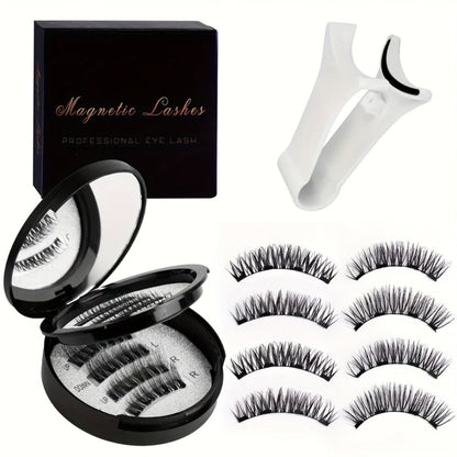 Waterproof 3D Magnetic Lashes 8Pcs Reusable Double Strip False Eyelashes Set with Clips & Glue – Natural Look for Women, Daily Wear, Parties & Special Occasions