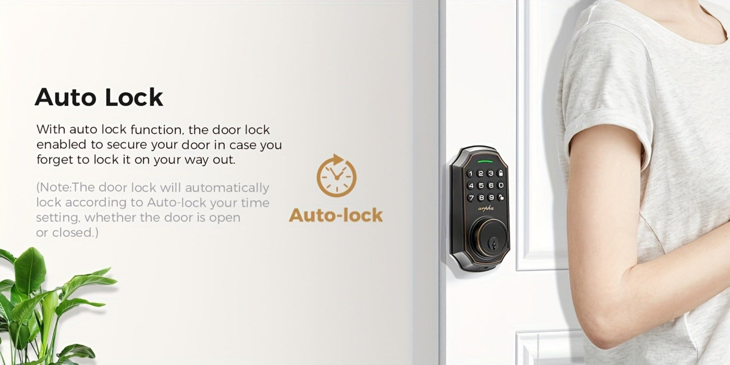 100 Code Keypad Door Lock Smart Keyless Entry Deadbolt – Anti-Peep Password, One-Touch Auto Lock, Fingerprint & WiFi Options, Zinc Alloy Front Door Lock, Easy Install, Low Battery Alarm, Black Silver