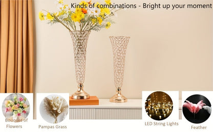 Crystal-Style Trumpet Decorative Vase Set in Gold or Silver and Two- or Ten-Piece Options for Home and Everyday Use