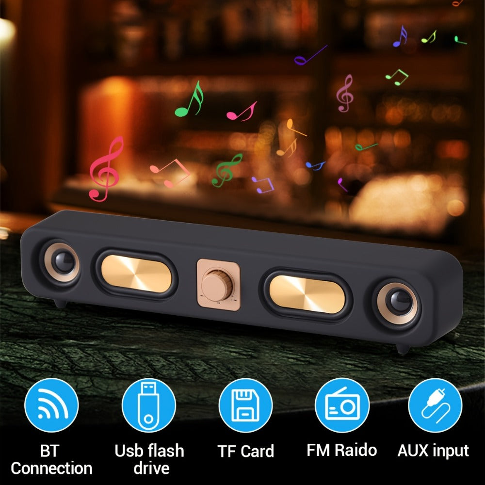 Retro Wood Grain Bluetooth Speaker Dual 2-Inch Woofers 10W Wireless Desktop Soundbar TF AUX USB Hands-Free Calling 2400mAh for PC Laptop Tablet Smartphone