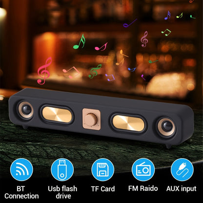 Retro Wood Grain Bluetooth Speaker Dual 2-Inch Woofers 10W Wireless Desktop Soundbar TF AUX USB Hands-Free Calling 2400mAh for PC Laptop Tablet Smartphone