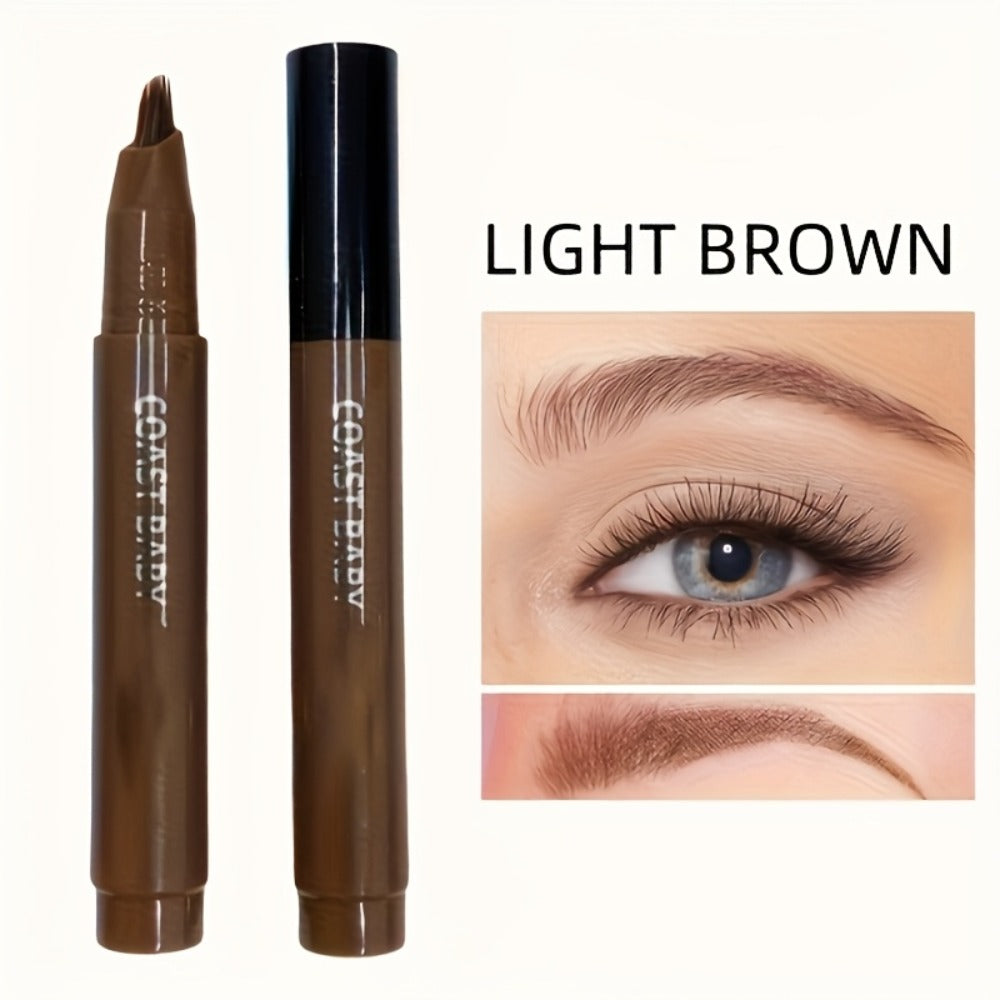 Eyebrow Pencil 2-Pack Multi-Fork Tip Waterproof — 4 Shades Natural Hair Stroke Effect Brow Pen Smudge-Proof Long-Lasting Microblading Look Hairline Filler for Sparse Brows Beginners Women