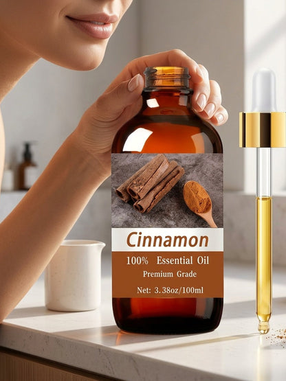 Pure Cinnamon Essential Oil for Massage Aromatherapy 100% Therapeutic Grade Warming Spicy Scent Scalp Hair Skin Care Diffuser Relaxation Meditation Gift for Women Men 100ml 3.38oz