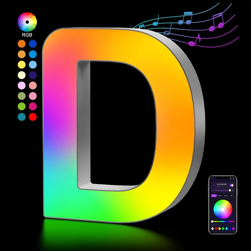 RGB LED Letter and Number Light with 38 Checkout Shapes, USB Power, App Control and Music Sync
