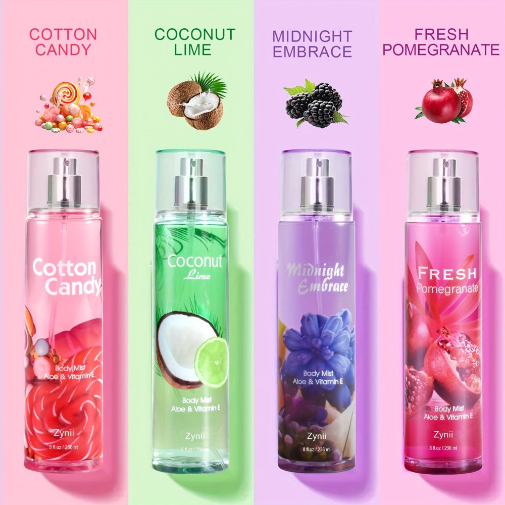 Fragrance Body Mist for Women, Floral, Fruity, Musk & Vanilla Body Spray with Aloe & Vitamin E, 3-8 fl oz
