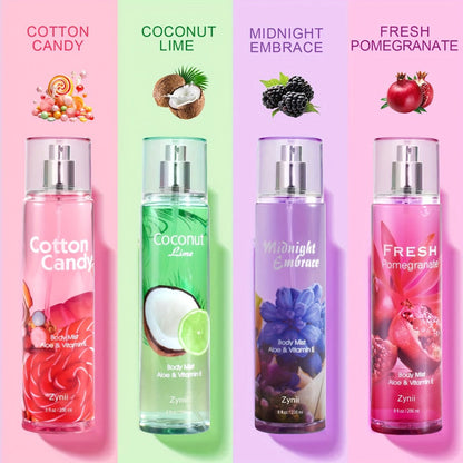 Fragrance Body Mist for Women, Floral, Fruity, Musk & Vanilla Body Spray with Aloe & Vitamin E, 3-8 fl oz