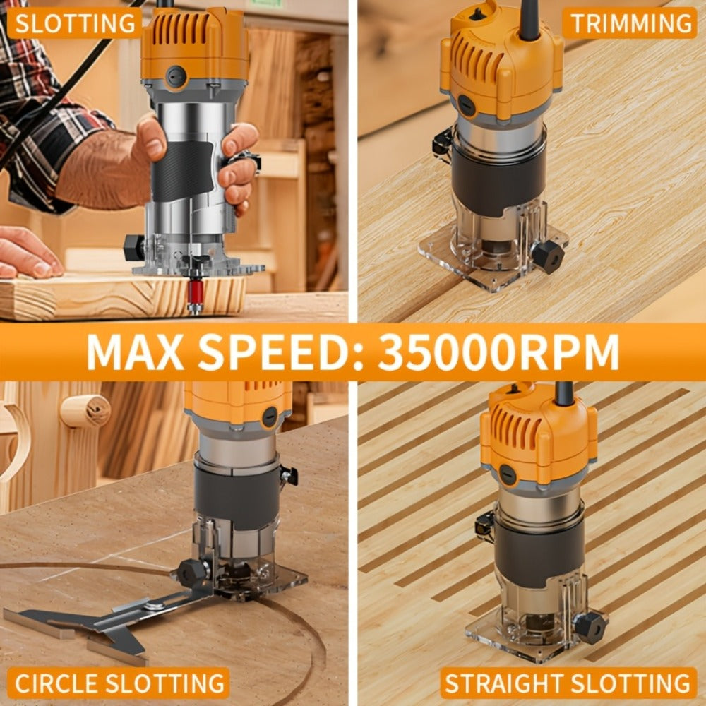 Wood Router Edge Trimmer 800W 6.1Amp Compact Hand Router Tool 35000RPM with Variable Speed, 1/4" Collet, Router Bit Set for Woodworking Slotting Carving Edge Treatment DIY Projects