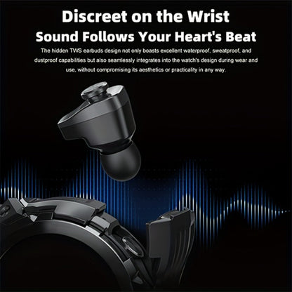 2-in-1 Smartwatch with Built-In Earphones 1.46 Inch IPS Touch Screen 100 Sport Modes Outdoor Fitness Tracker Heart Rate Blood Oxygen Sleep Monitor Weather Alarm Remote Control iPhone Android Compatible Extra Strap Included