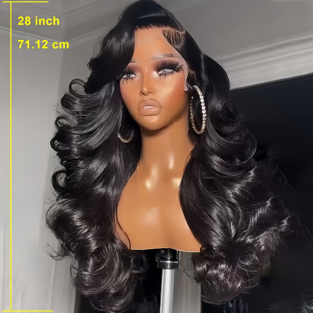 13x4 HD Lace Front Body Wave Synthetic Wig 250% Density Glueless Natural Black Crimson 28 32 Inch Heat Resistant Long Wavy Wig for Women Daily Party Special Events