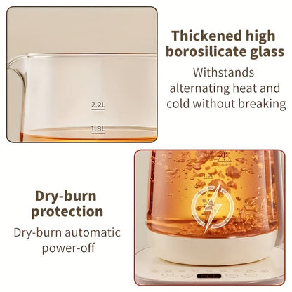 Electric Kettle 1.8L Glass Multi-Function Pot with 18 Presets, Removable Filter and 110V US Plug
