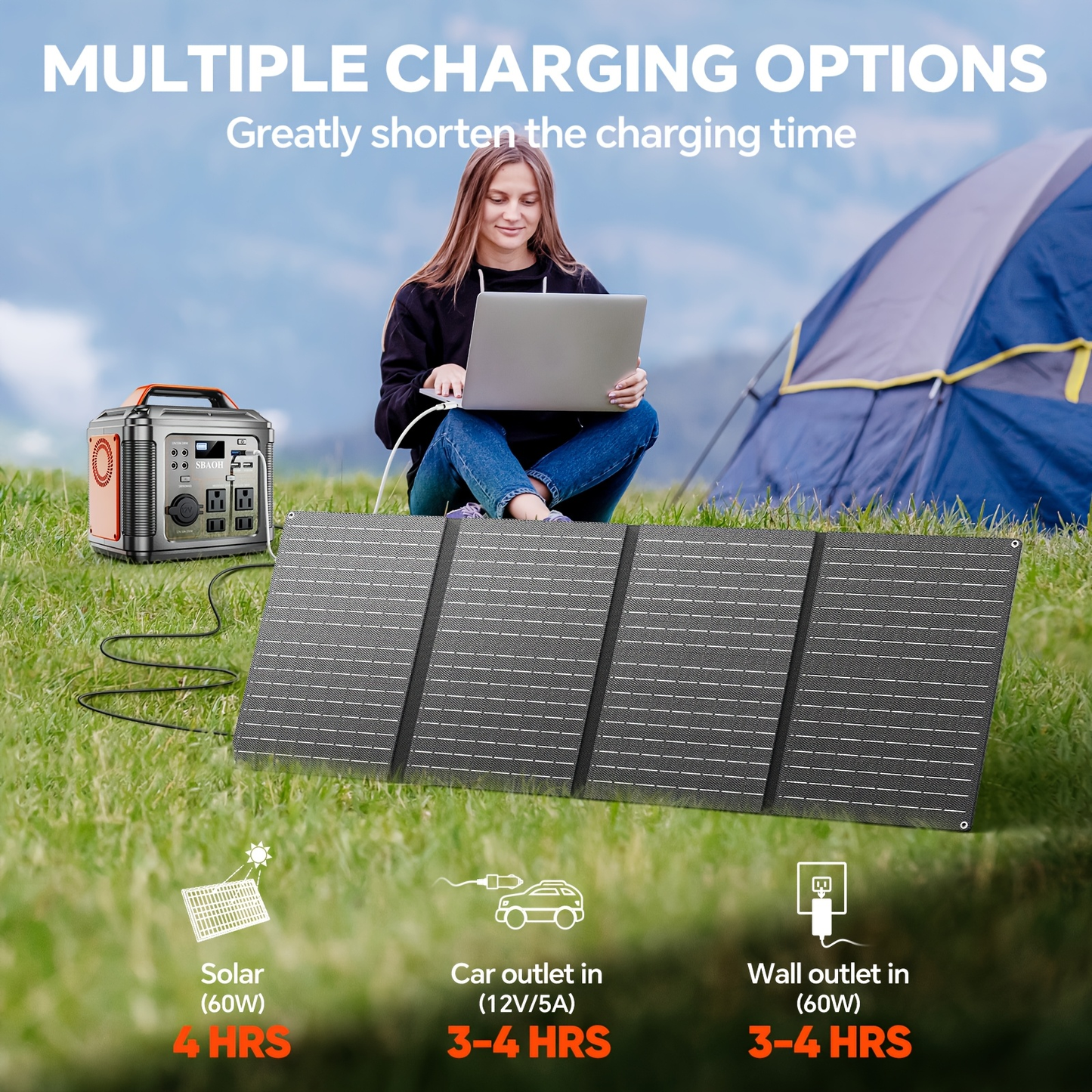 Portable Power Station 296Wh 300W with AC, DC, USB, LED Light and Optional 60W Solar Panel
