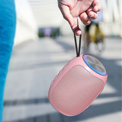 Portable Bluetooth Speaker Foubeak Pink Dual-Speaker Model with Colored LED Lights and Rechargeable Battery