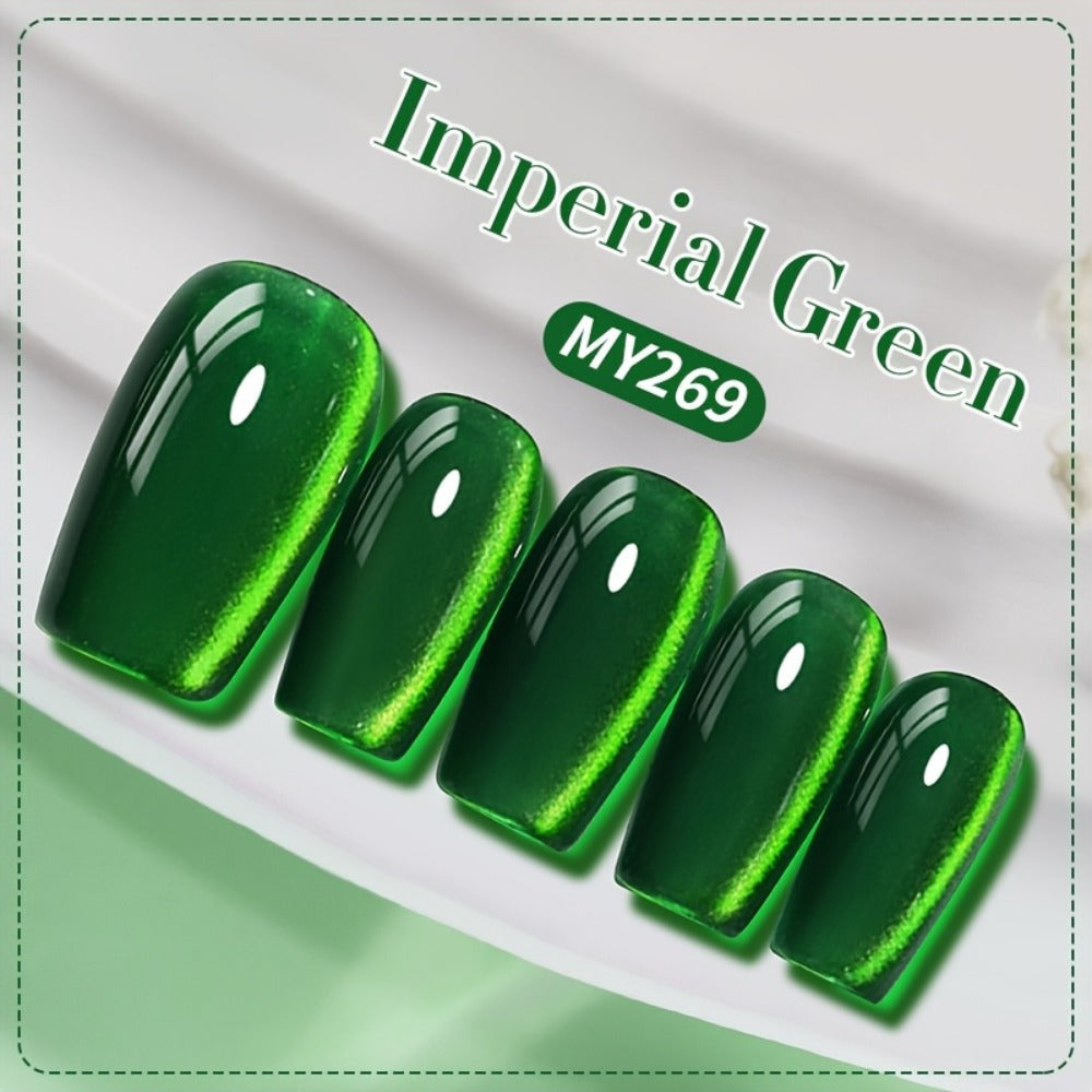 Gel Nail Polish BORN PRETTY MY269 Imperial Green 10ml Magnetic Cat Eye Shimmer in a White Bottle