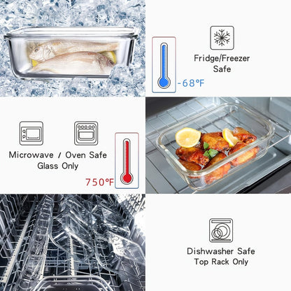 Food Storage Containers Ten-Piece Borosilicate Glass Set with Snap-Lock Lids in Pink, Black or Green