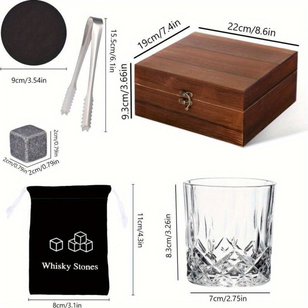 Whisky & Wine Glass Set with Cooling Stones, Ice Tong & Bartender Kit – Portable Bar Accessories for Luxurious Drinking Experience, No Electricity Needed