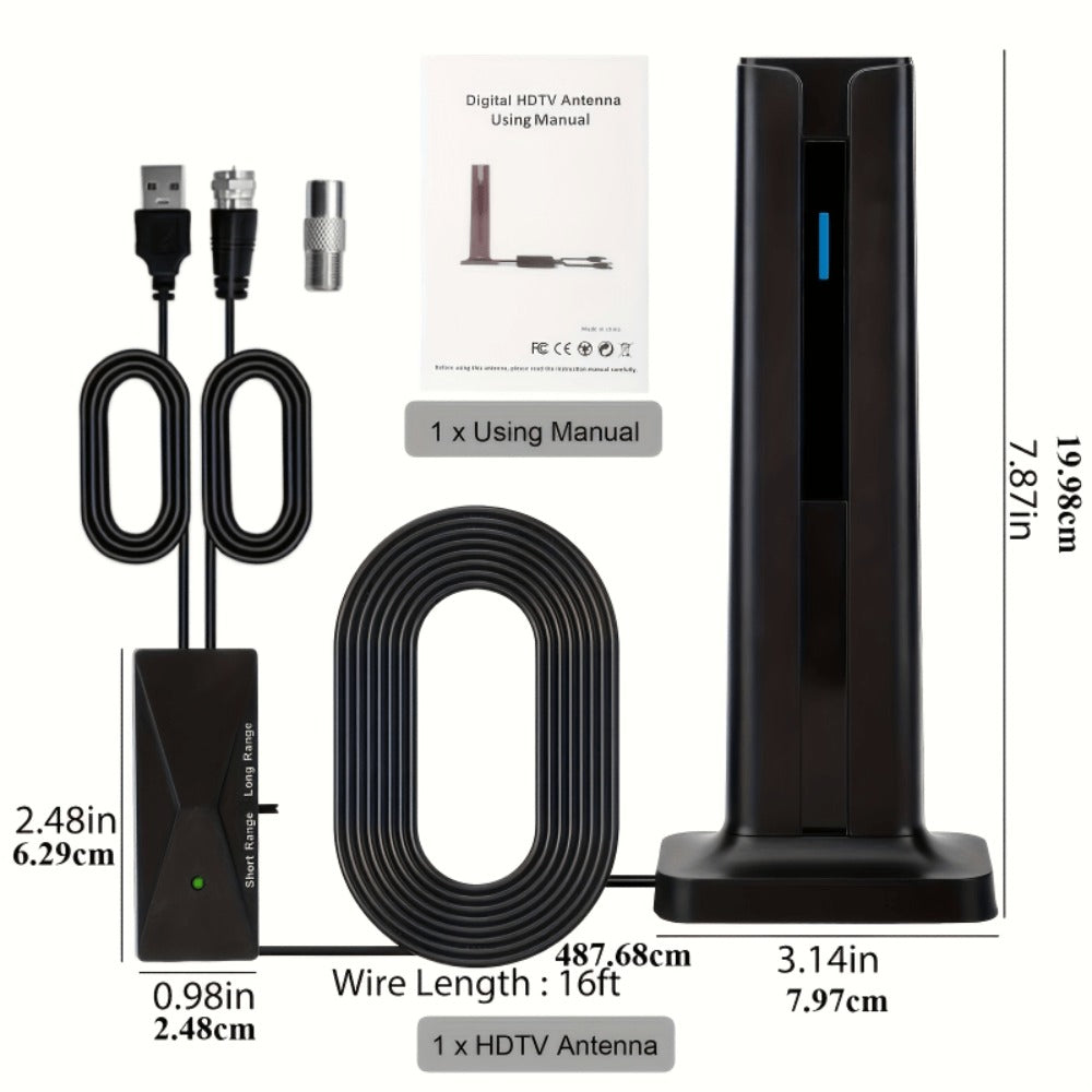 TV Antenna with Magnetic Vertical Base, 16-Foot Coaxial Cable, USB Amplifier and One or Two-Pack Options