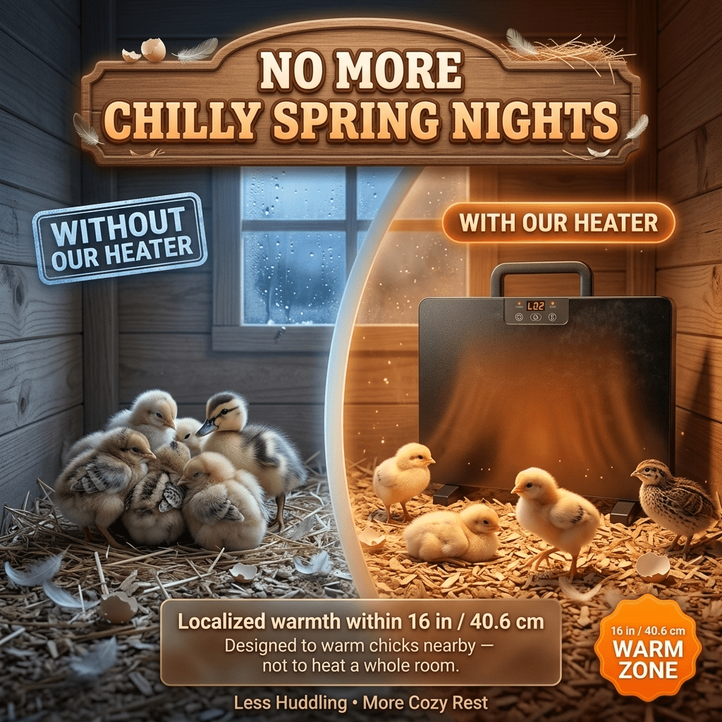 Brooder Heater 250W Heating Panel for Chicks, Ducklings & Quail | 3 Heat Levels, 4-Timer Settings, Digital Display, Dual Thermostat – Smart Heat Lamp Alternative for Coop & Brooder